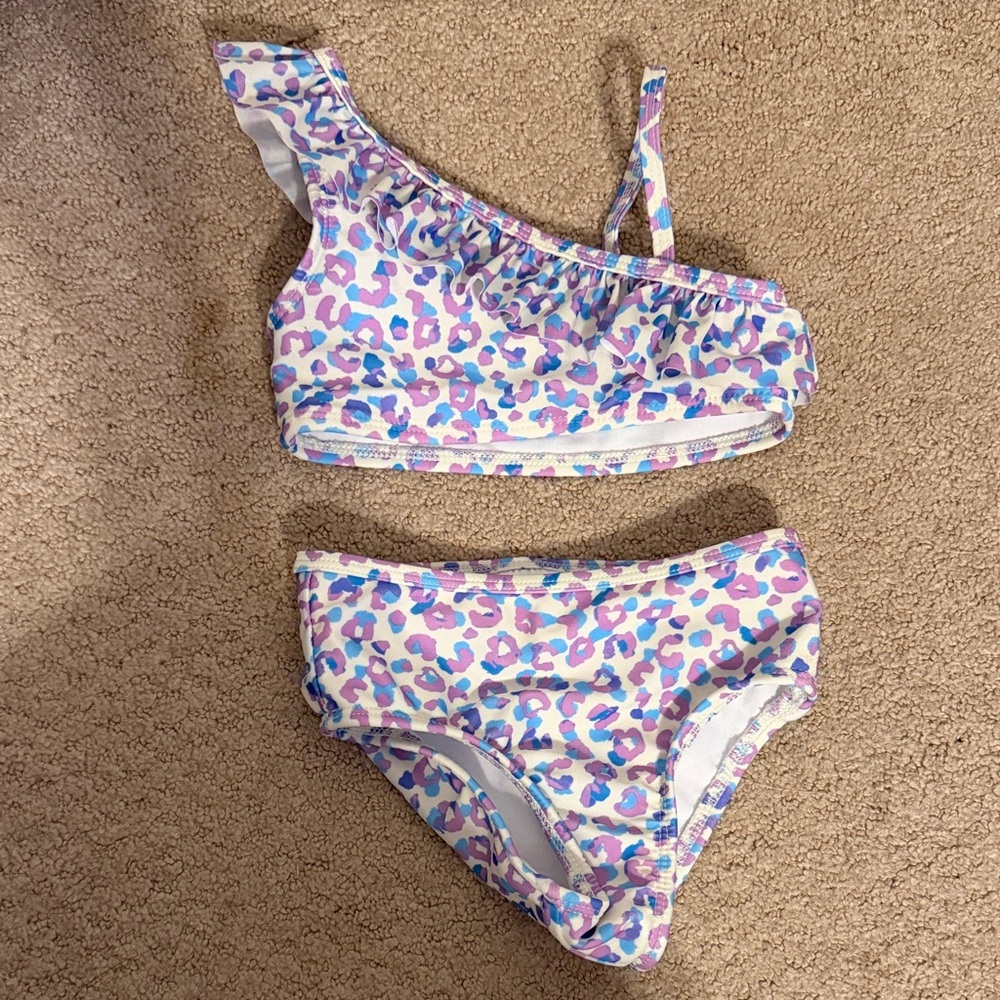 Cat & Jack Kids' One-Shoulder Swim Set - Pink, Purple, Blue Leopard Print
